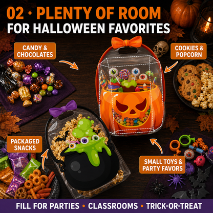 Halloween Plastic Goodie Bags for Candy, Treats & Party Favors