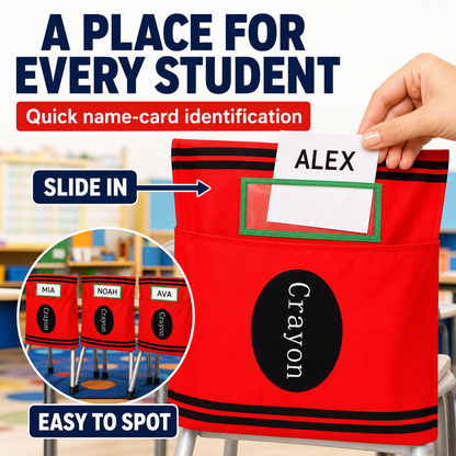 12-Pack Crayon Chair Back Pockets for Classroom Storage