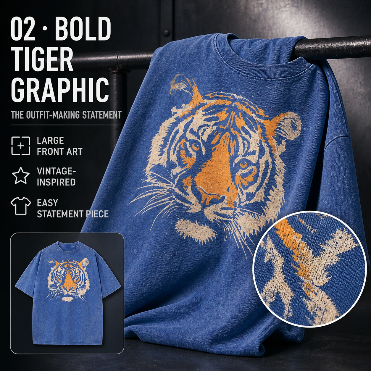 Vintage Tiger Graphic Loose-Fit Cotton T-Shirt