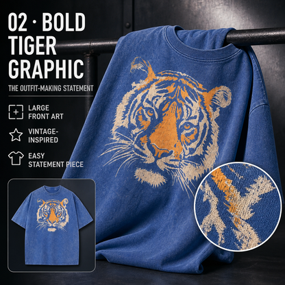 Vintage Tiger Graphic Loose-Fit Cotton T-Shirt