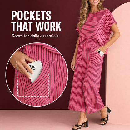Women's Striped Short-Sleeve T-Shirt &amp; Wide-Leg Pants Set