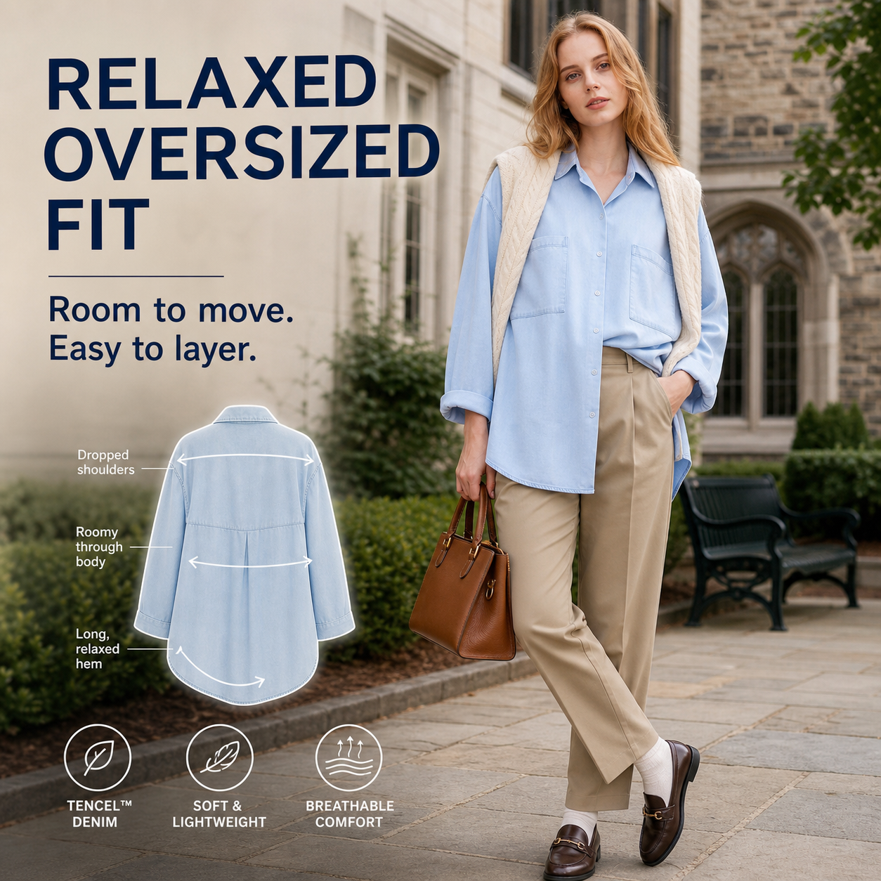 Women's Soft Tencel Denim Oversized Shirt