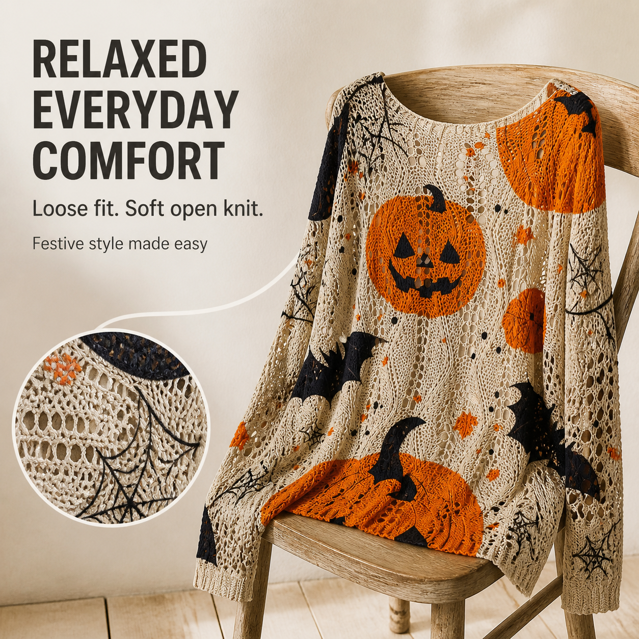 Women's Oversized Halloween Batwing Knit Top