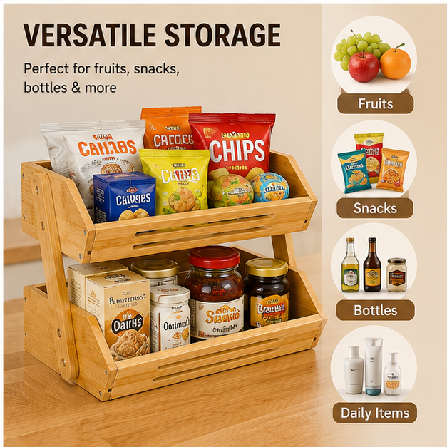 2-Tier Natural Bamboo Fruit Basket
