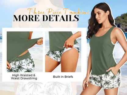 Three Piece Tankini with Shorts with Pockets