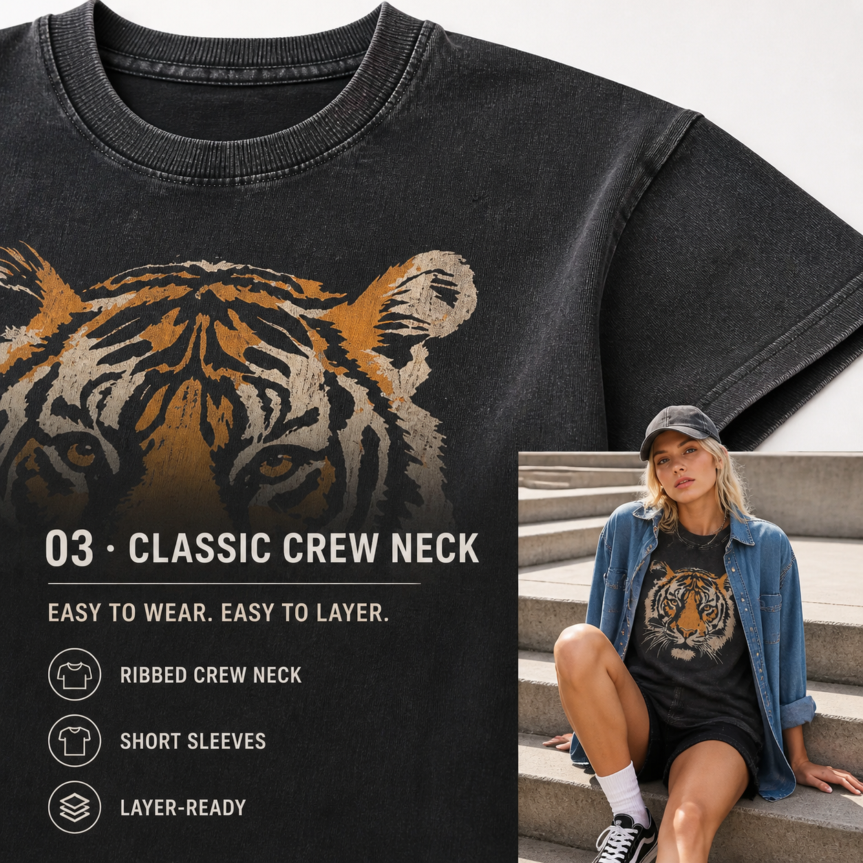 Vintage Tiger Graphic Loose-Fit Cotton T-Shirt