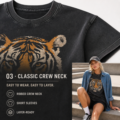 Vintage Tiger Graphic Loose-Fit Cotton T-Shirt