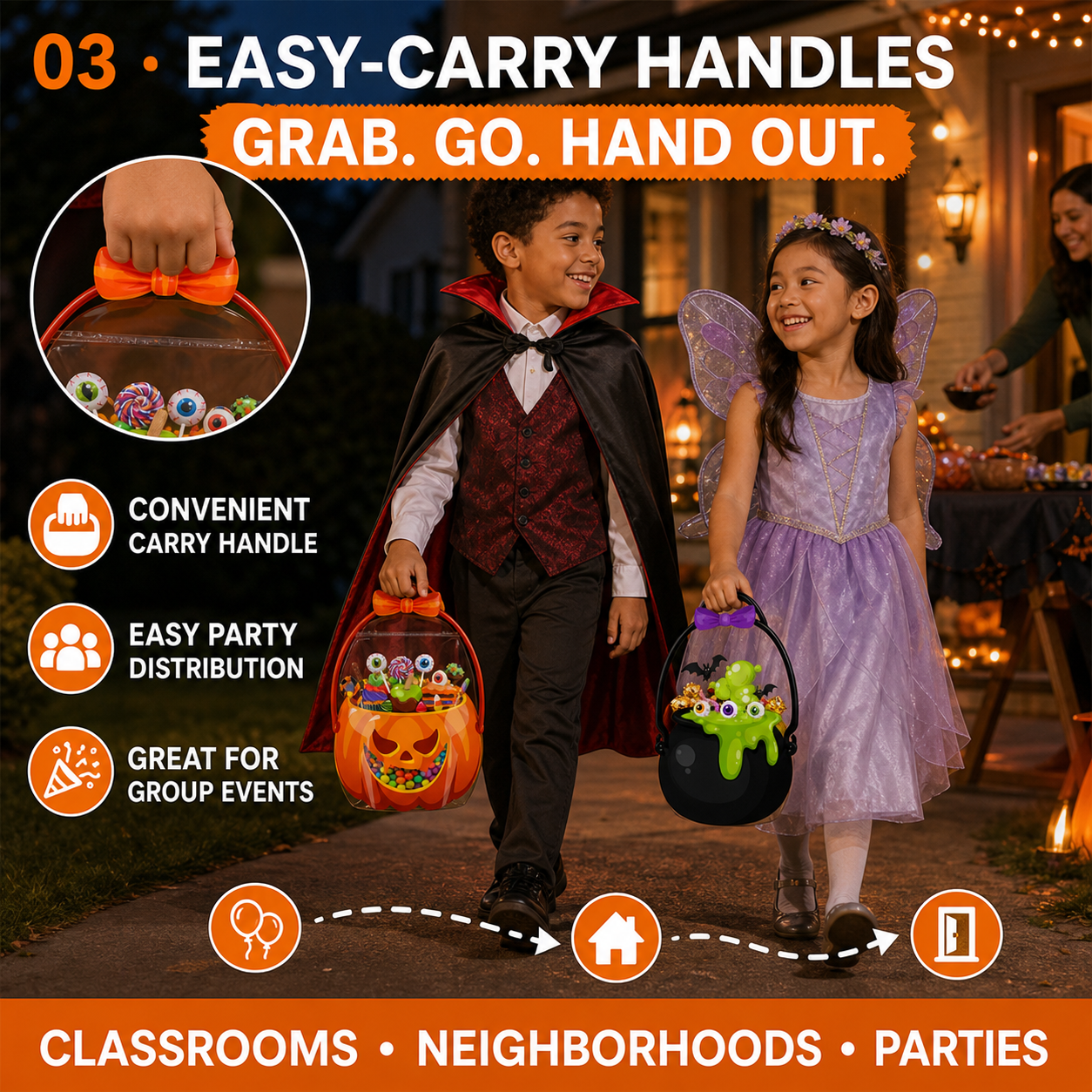 Halloween Plastic Goodie Bags for Candy, Treats & Party Favors