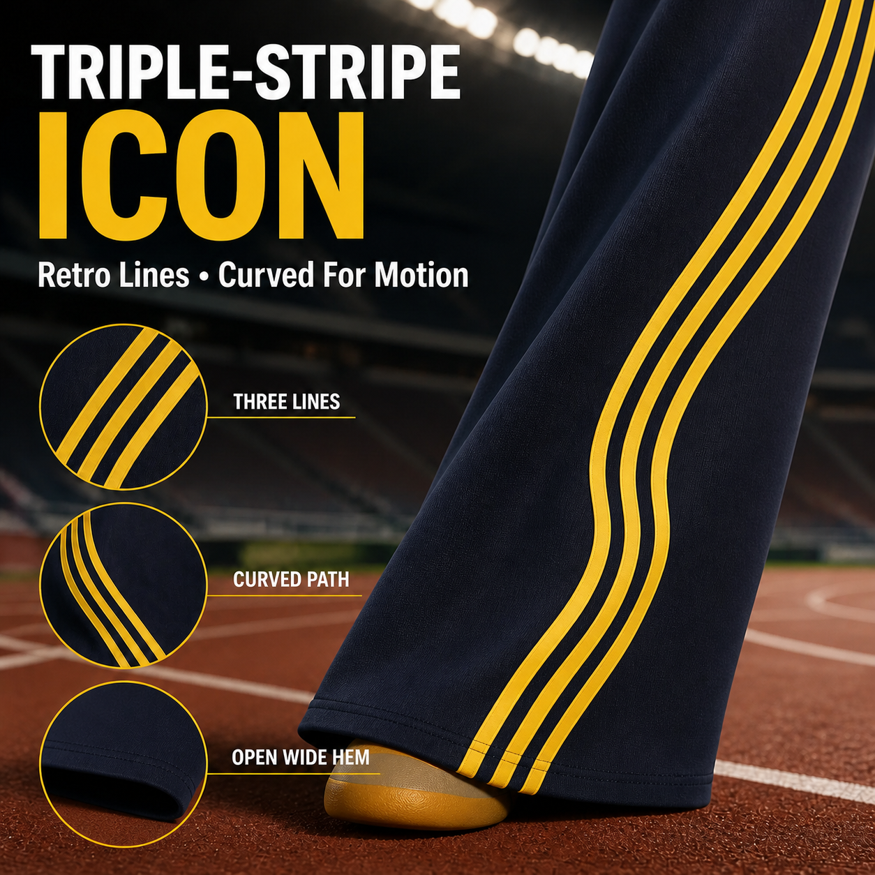 Retro Triple-Stripe Wide-Leg Pants Relaxed Comfort. Effortlessly Cool.