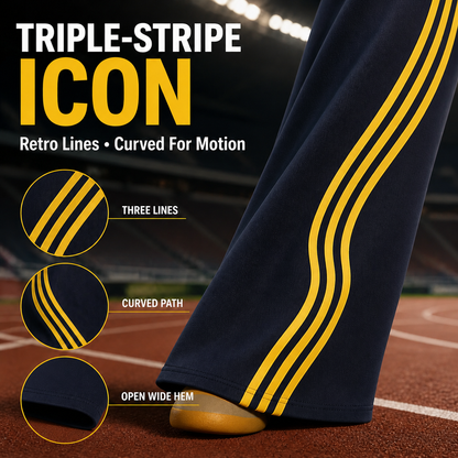 Retro Triple-Stripe Wide-Leg Pants Relaxed Comfort. Effortlessly Cool.