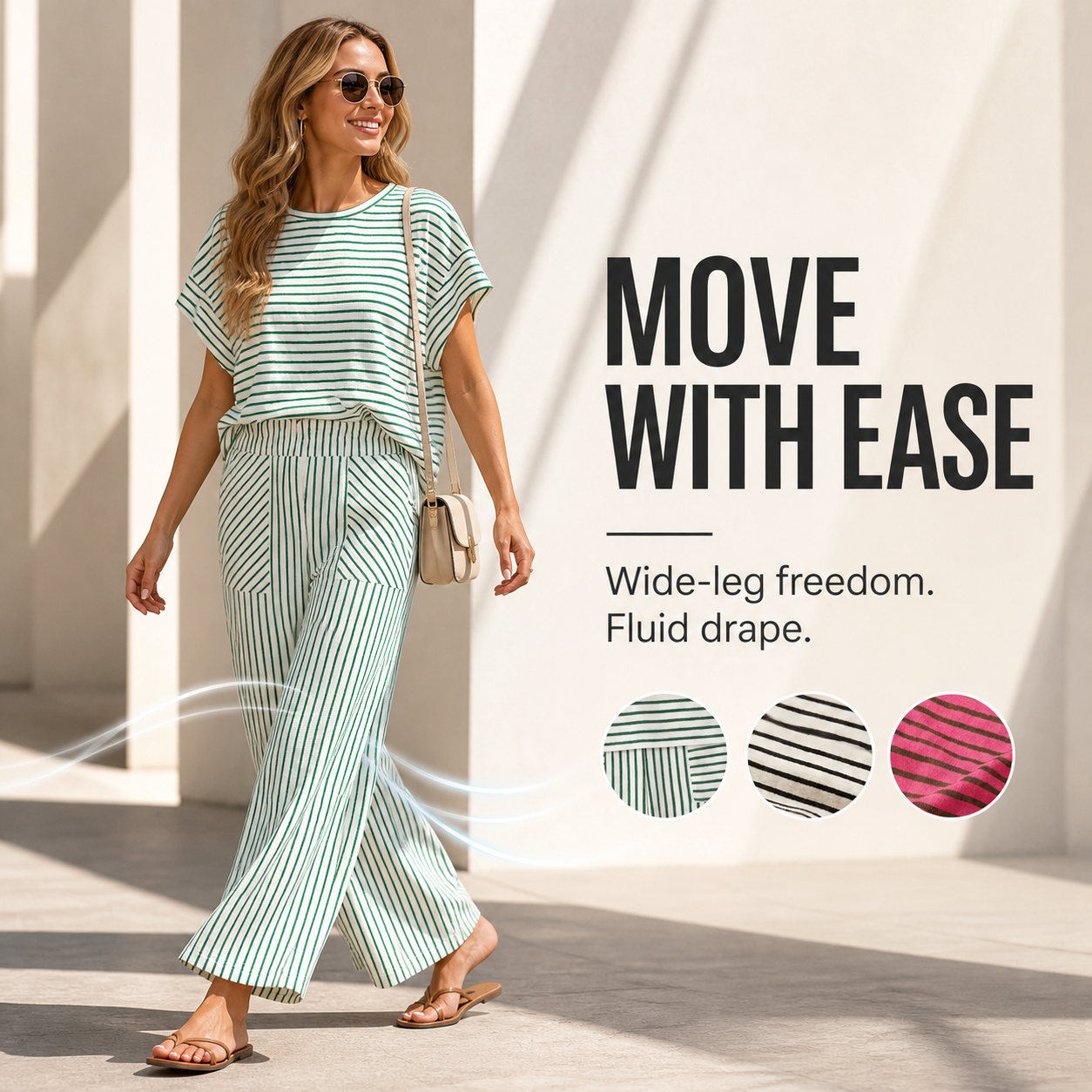 Women's Striped Short-Sleeve T-Shirt &amp; Wide-Leg Pants Set