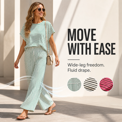 Women's Striped Short-Sleeve T-Shirt &amp; Wide-Leg Pants Set