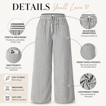 Women’s Plus Size High-Waisted Stretchy Striped Wide-Leg Casual Pants