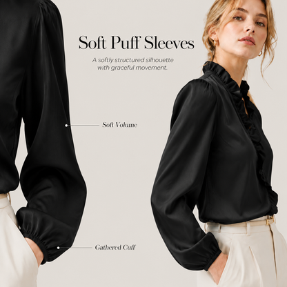 Women’s Ruffled V-Neck Puff Sleeve Blouse – Elegant Everyday Top