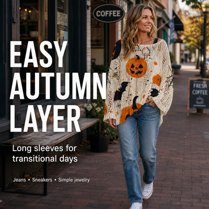 Women's Oversized Halloween Batwing Knit Top