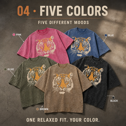 Vintage Tiger Graphic Loose-Fit Cotton T-Shirt