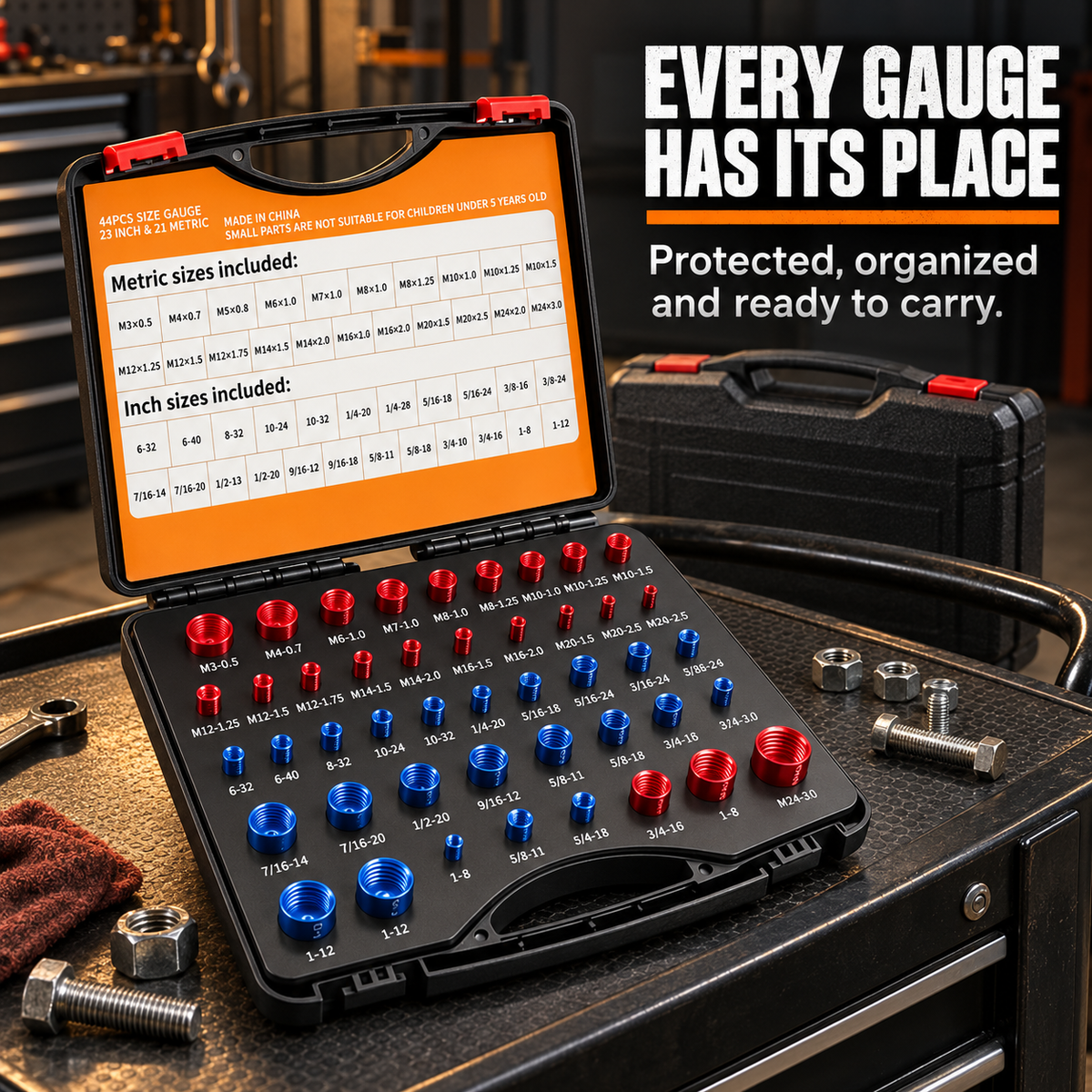🔩26/44PCS Nut and Bolt Thread Checker - Inch & Metric Sizes, with Handy Tool Box🔩