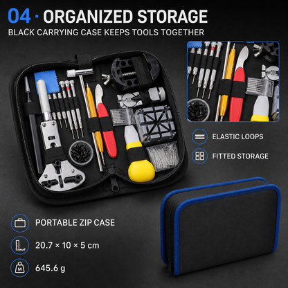 151-Piece Watch Repair Tool Kit - Black Carrying Case