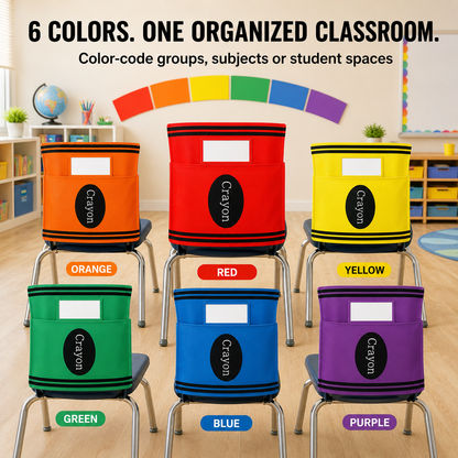 12-Pack Crayon Chair Back Pockets for Classroom Storage