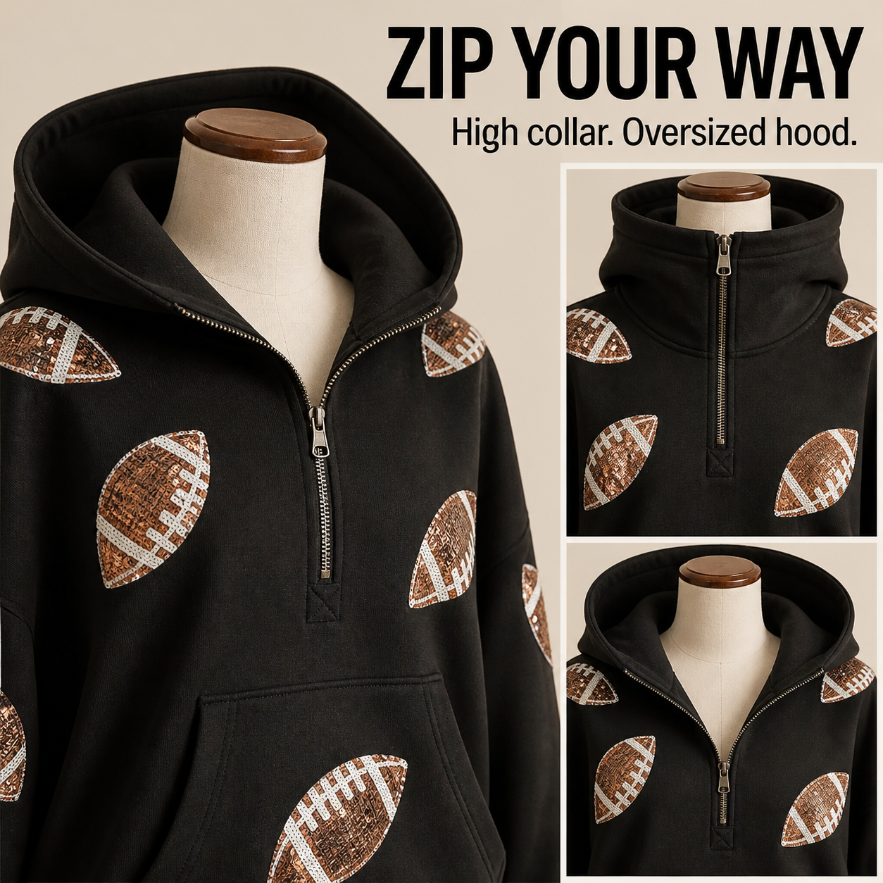 Women's Sequin Football Hoodie Bring The Sparkle To Game Day
