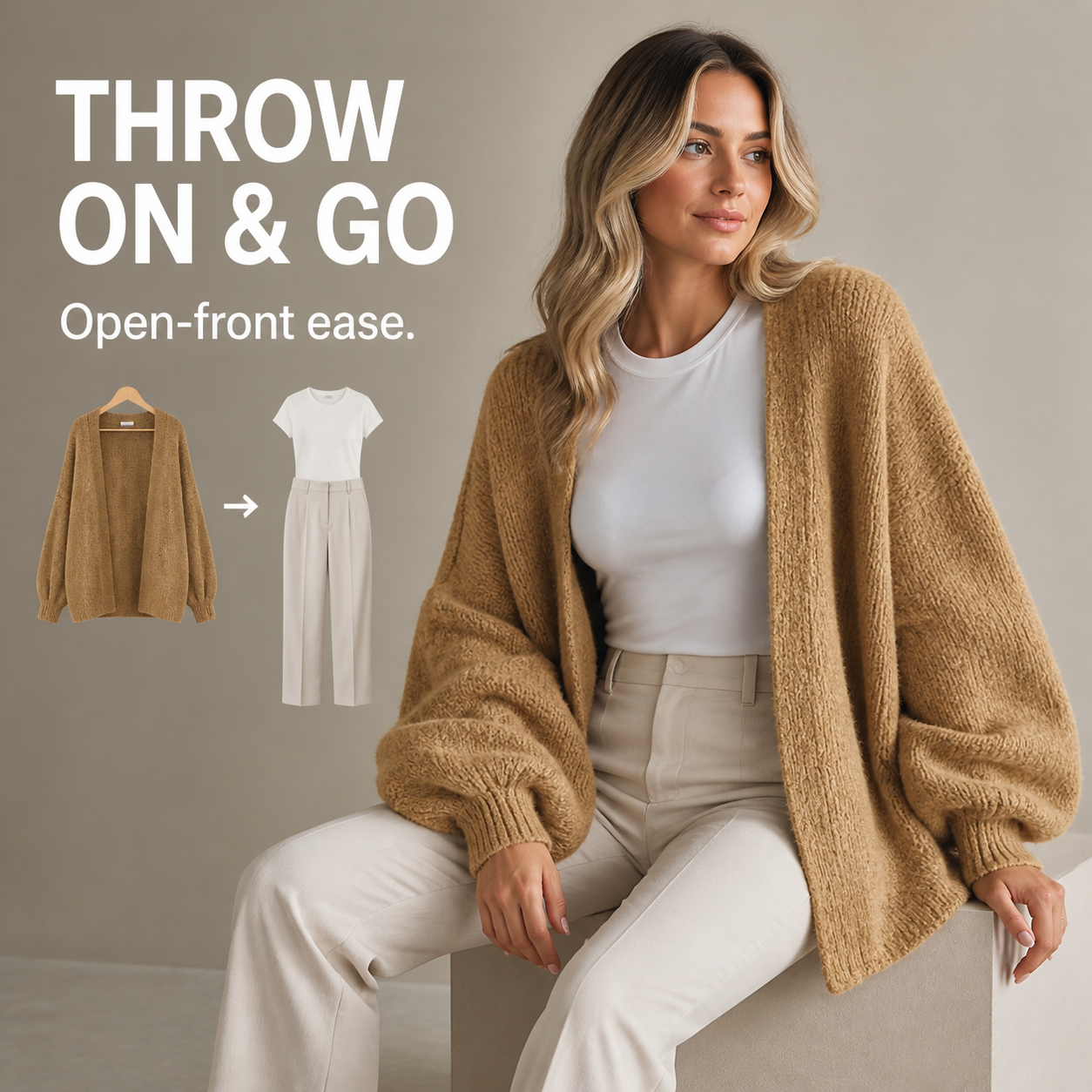 Women's Oversized Open-Front Knit Cardigan