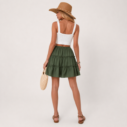 Flattering High-Waist Tie Wrap Mini Skort with Built-In Safety Liner