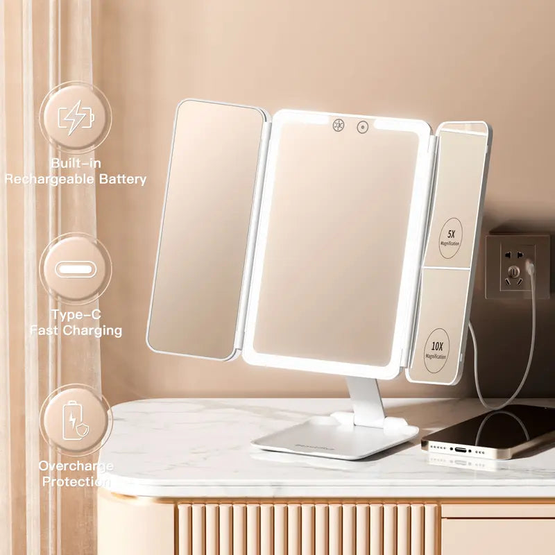 LED Travel Makeup Mirror with 3 Color Lights