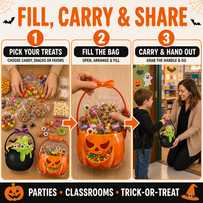 Halloween Plastic Goodie Bags for Candy, Treats & Party Favors