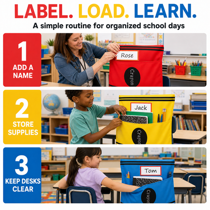 12-Pack Crayon Chair Back Pockets for Classroom Storage