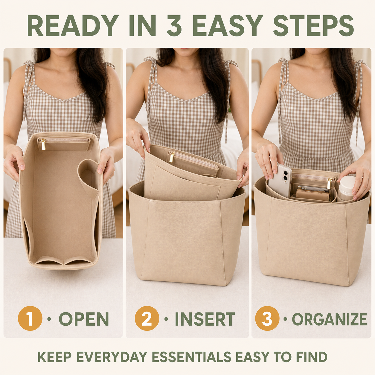 Purse Organizer Insert Tote Bag | High-Density Felt Long Champ Medium Tote Insert