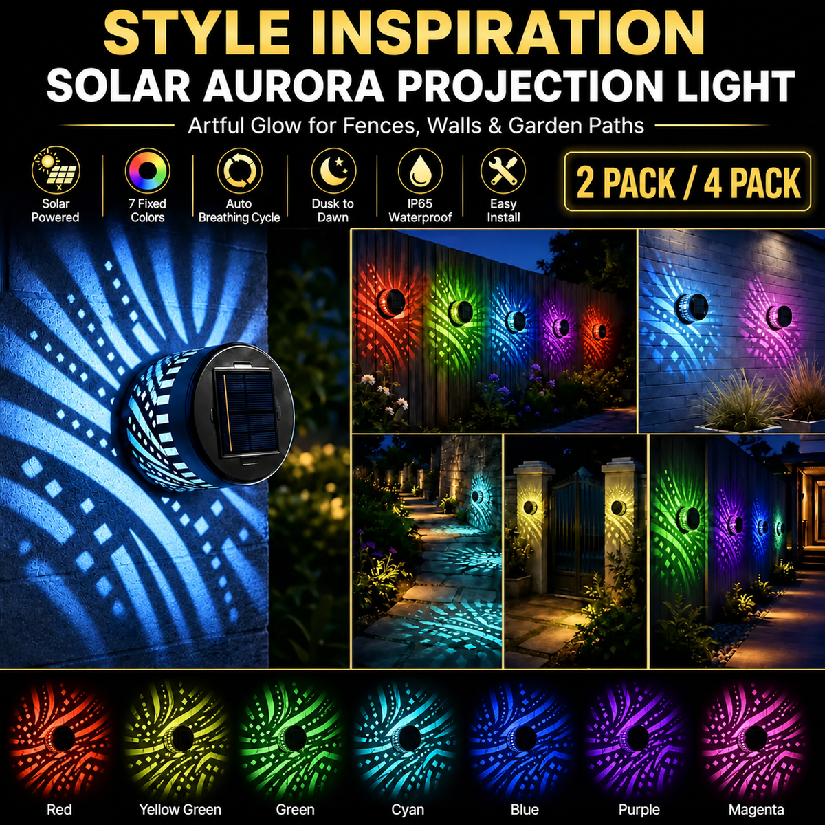 Seven-Color Changing Solar Mandala Projection Wall Light