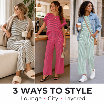 Women's Striped Short-Sleeve T-Shirt &amp; Wide-Leg Pants Set