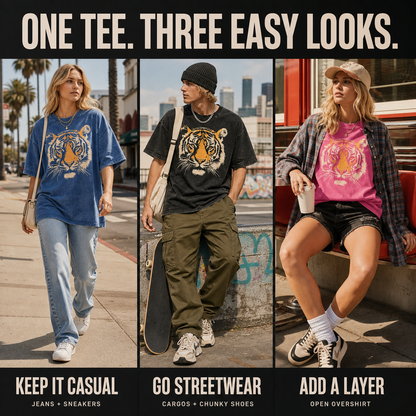 Vintage Tiger Graphic Loose-Fit Cotton T-Shirt