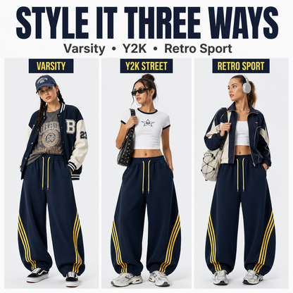 Retro Triple-Stripe Wide-Leg Pants Relaxed Comfort. Effortlessly Cool.