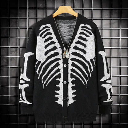 Skeleton Ribcage Oversized Knit Button Cardigan