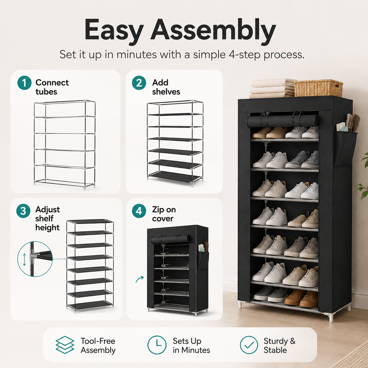 10-Tier Multifunctional Shoe Organizer with Side Storage