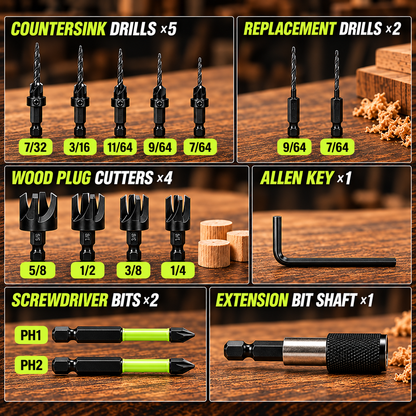 15 PCS Adjustable Countersink Drill Bit Set, Storage Case for Woodworking Toolupgrade