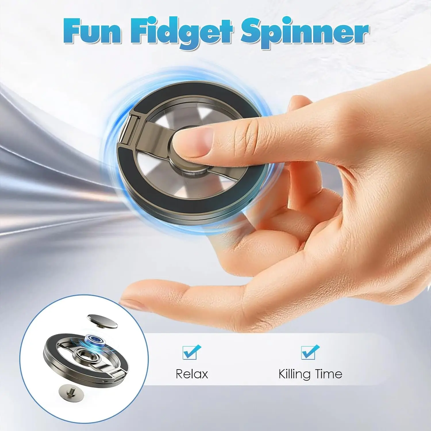 Ultra-Slim Magnetic Phone Grip Stand & Fidget Spinner – 360° Rotating