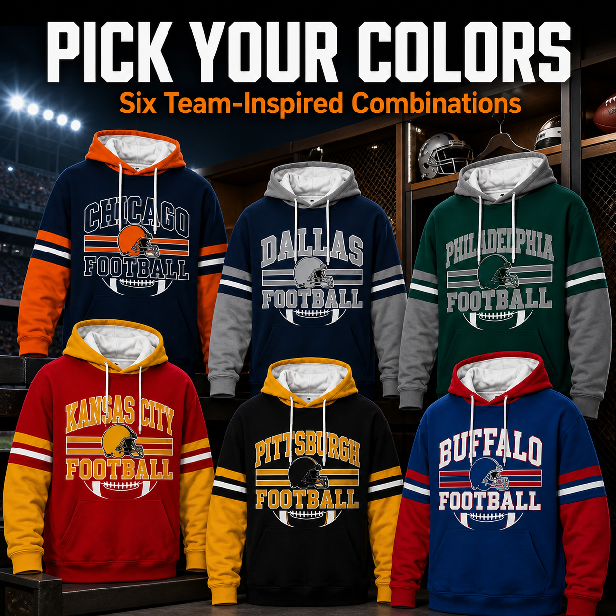 Retro Football Helmet Graphic Hoodie Varsity Style From Every Angle