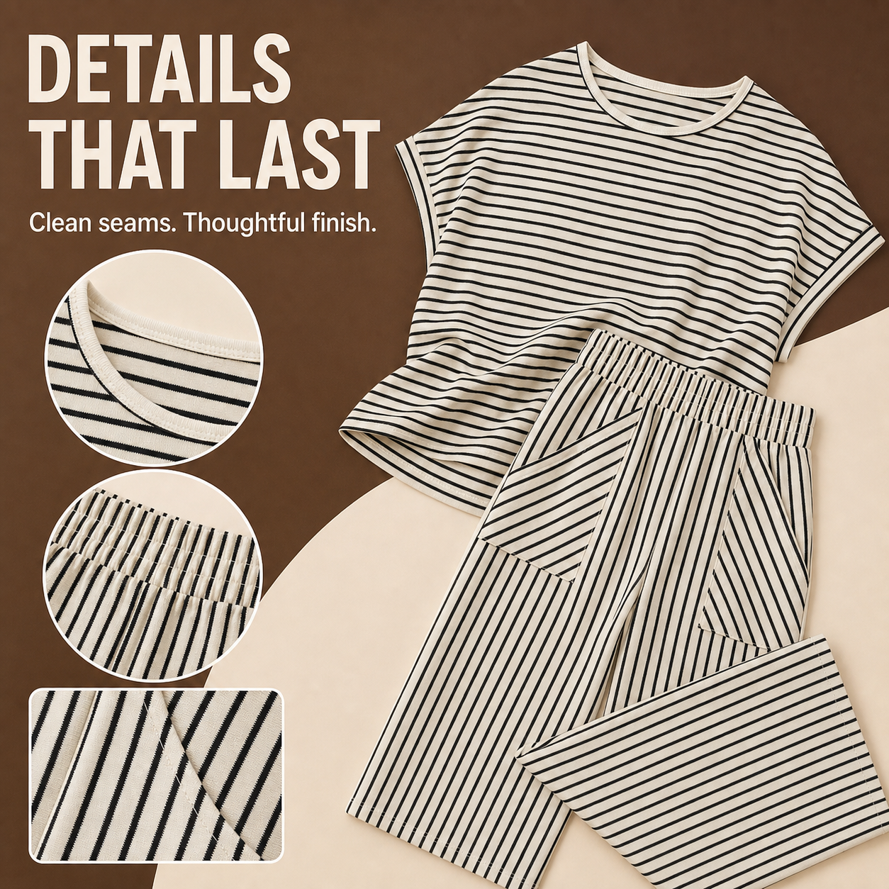 Women's Striped Short-Sleeve T-Shirt &amp; Wide-Leg Pants Set