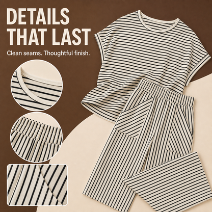 Women's Striped Short-Sleeve T-Shirt &amp; Wide-Leg Pants Set