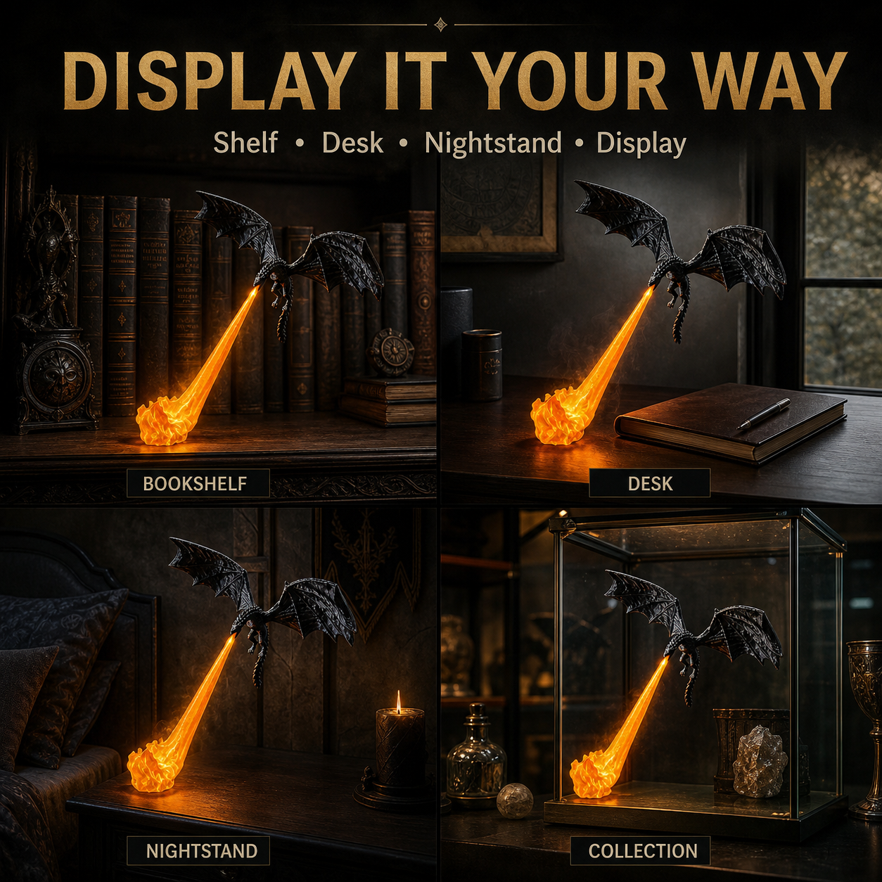 Dragon Flame Book Nook LED Fantasy Decor