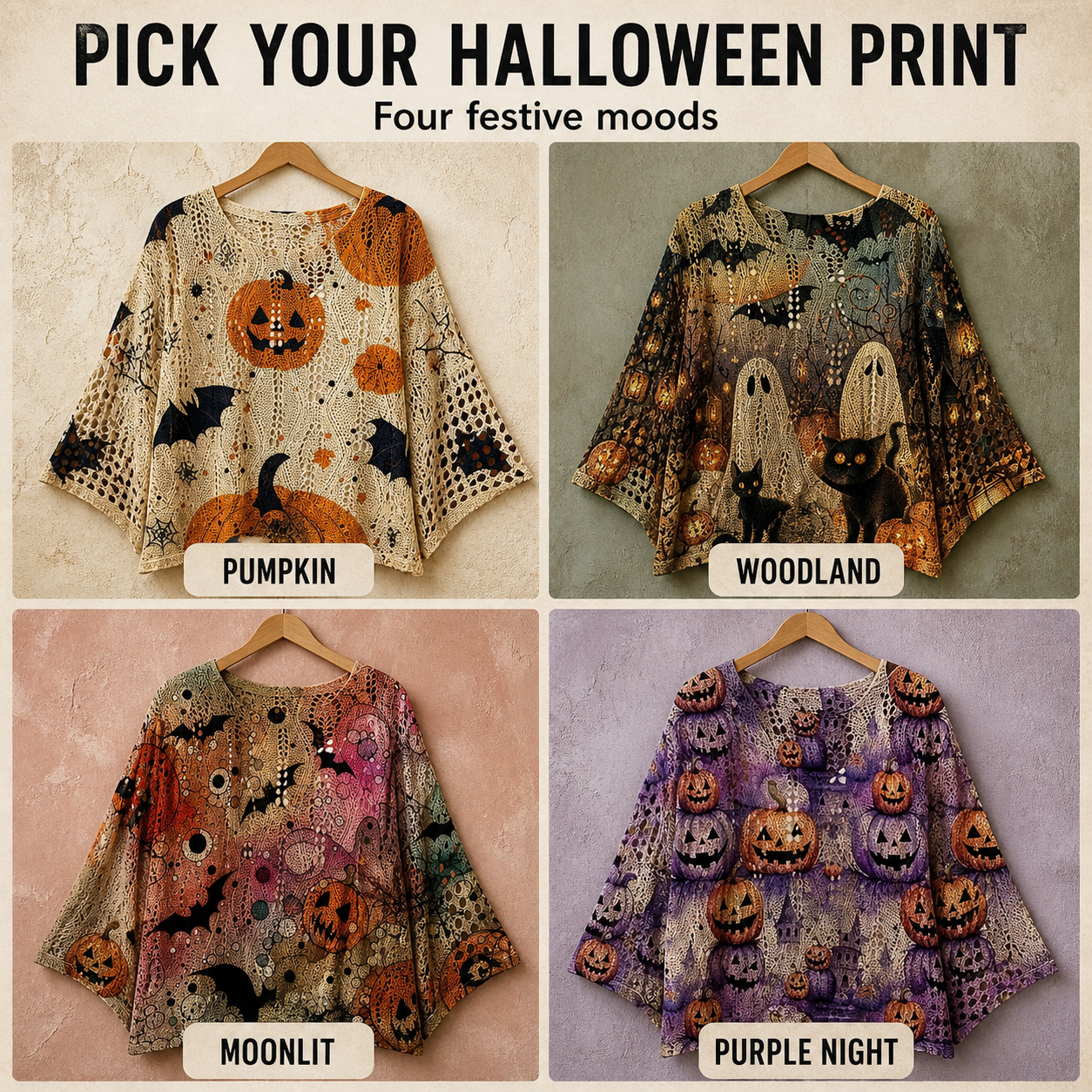 Women's Oversized Halloween Batwing Knit Top
