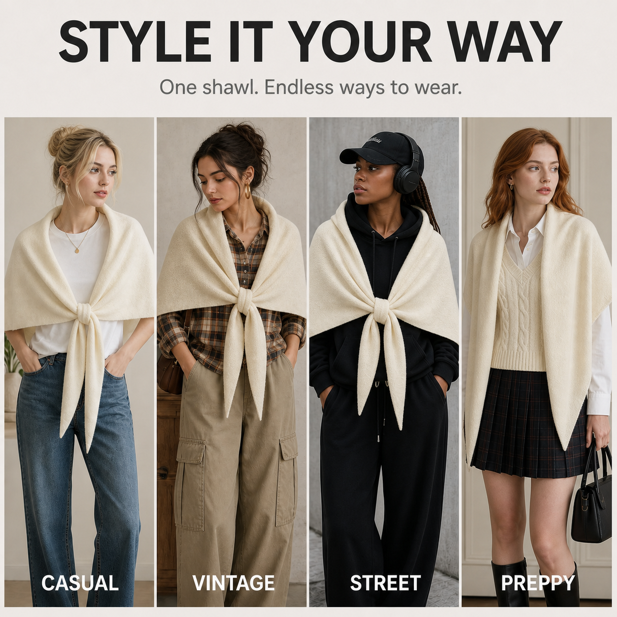 Women's Triangle Knit Shawl One Simple Layer, Endless Outfit Possibilities