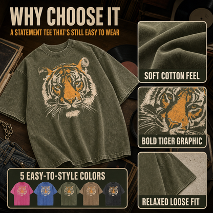 Vintage Tiger Graphic Loose-Fit Cotton T-Shirt