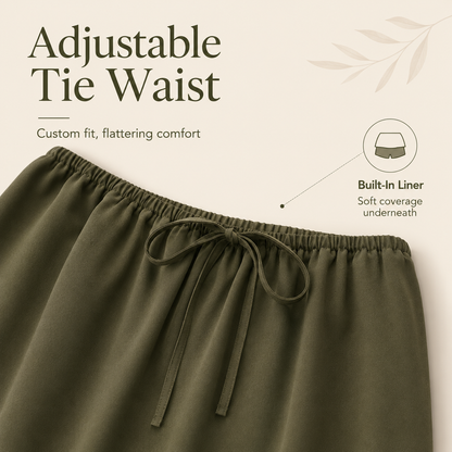 Flattering High-Waist Tie Wrap Mini Skort with Built-In Safety Liner