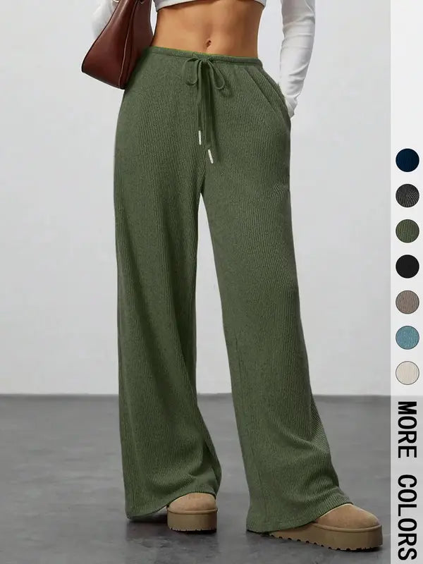 Women's High Waist Wide Leg Ribbed Pants