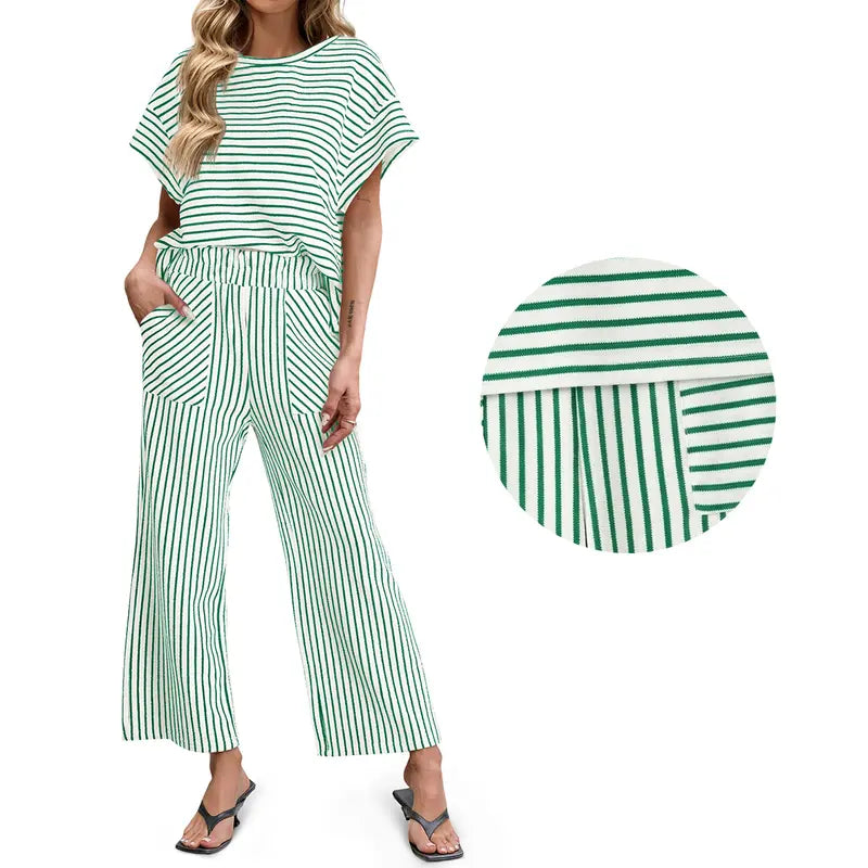 Women's Striped Short-Sleeve T-Shirt &amp; Wide-Leg Pants Set
