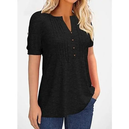Imily Bela Women's V-Neck Button Lantern Sleeve T-Shirt