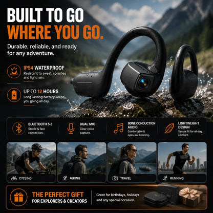 LAST DAY 49% OFF – 🎧 8MP Smart Camera Open-Ear Headset – POV Video, Calls & AI Assistance 🎥